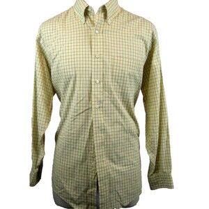 Men's Brooks 346 Cotton LS Yellow Check  Buttondown Dress Shirt size 16.5-32/33